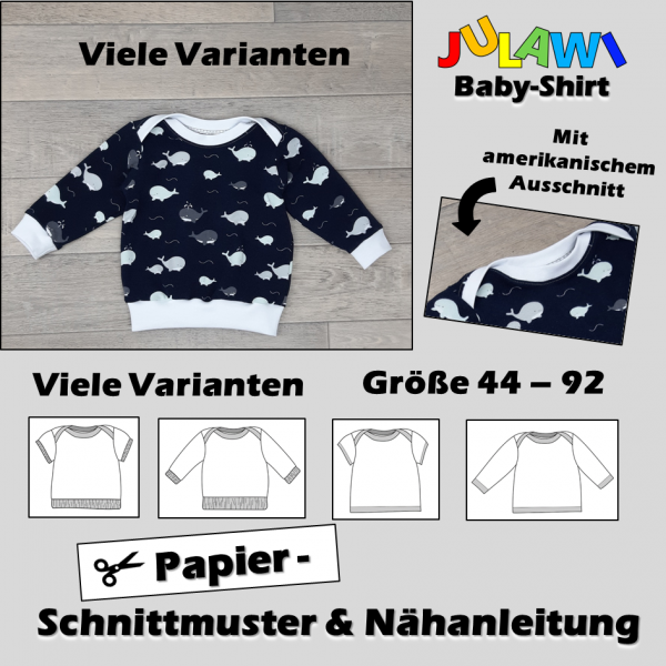 JULAWI Baby-Shirt Papierschnittmuster Gr44-92